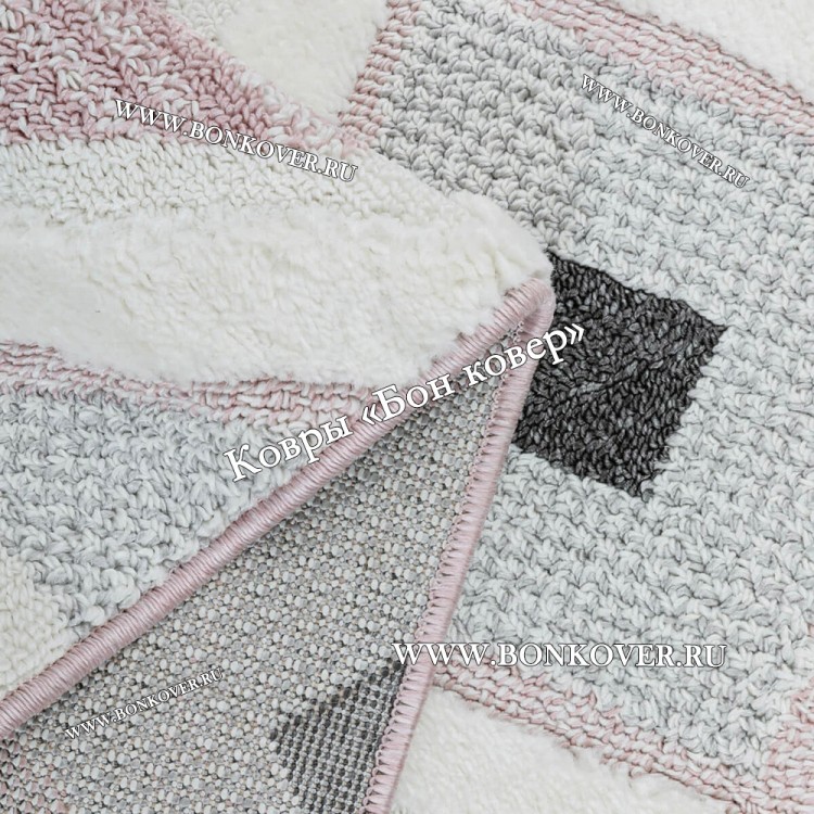 Турецкий Ковер Комфорт Дизайн 30084 Розовый с Белым